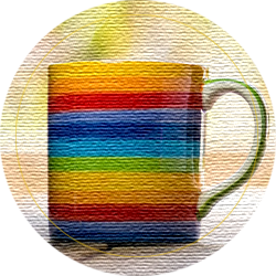 七色のボーダー柄のマグカップ